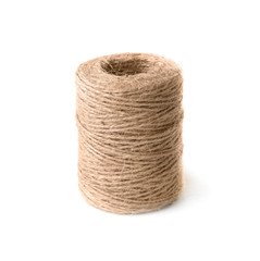 Spool of hemp rope on white background