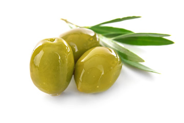 Olives with leaves, isolated on white