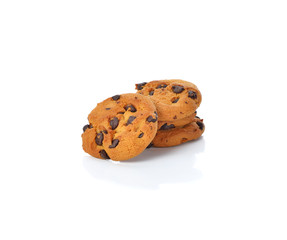 Chocolate chip cookie on white