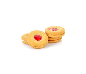 sandwich cookies with cream on white background