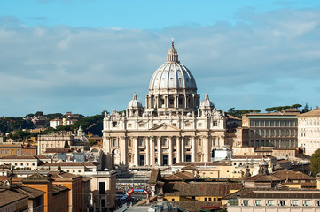 Fototapeta na wymiar Papal Basilica of Saint Peter in Vatican city, view from Castle of St Angel, Rome, Italy.
