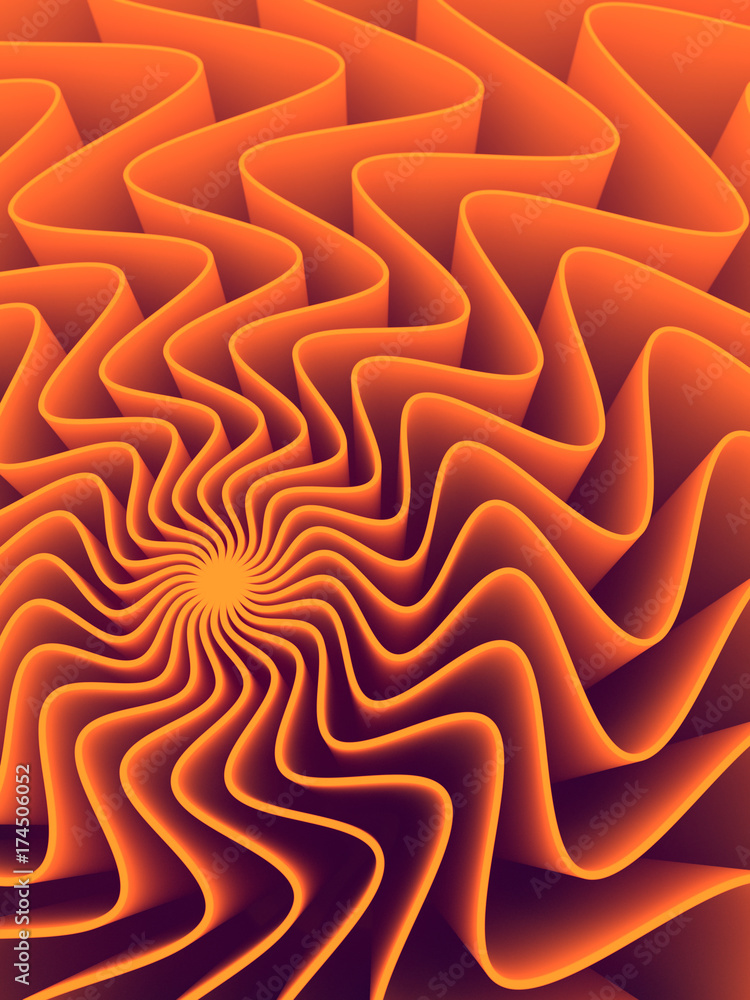 Poster Digital Wave band orange lines abstract shape. 3d rendering