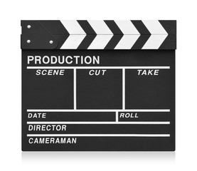 Movie clapper board on white background.