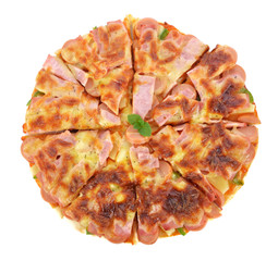 Pizza smoked salmon and lemon on white background