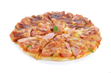 Pizza smoked salmon and lemon on white background