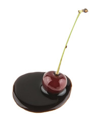 cherry in chocolate isolated on white background
