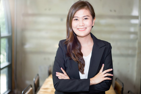 Attractive business woman Asian, Portrait of a young smiling woman Asian with copy space