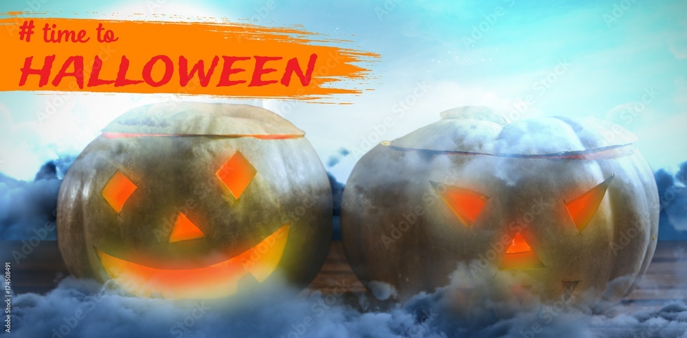 Poster composite image of graphic image of time to halloween text