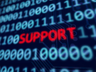 Support red text between blue binary data on pixels screen 3D rendered with depth of field