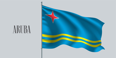 Aruba waving flag on flagpole vector illustration