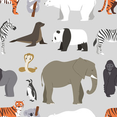 Different kinds deleted species dying rare uncommon red book animals characters vector seamless pattern