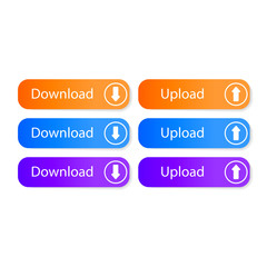 Set of download and upload buttons on white background