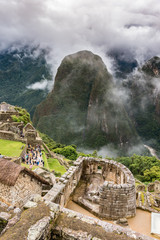 View of the temple of the sun at Machu Picchu