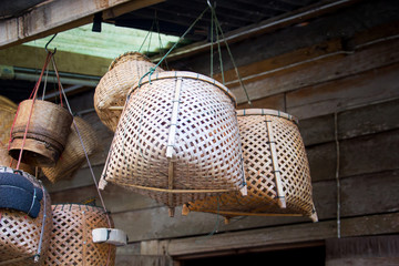Hanging woven bamboo pot for Thai Northeastern style 
