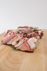 Raw beef steak on the table