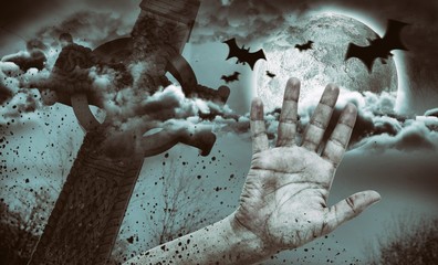 Composite image of digital image of silhouette bat