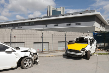Crashed cars in the street