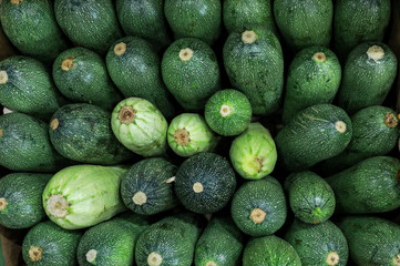 Fresh zucchini in the grocery store.