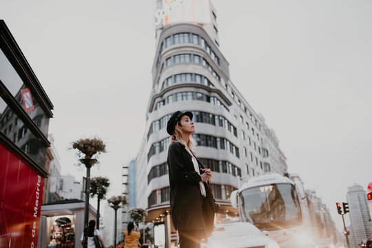 Woman walking in downtown