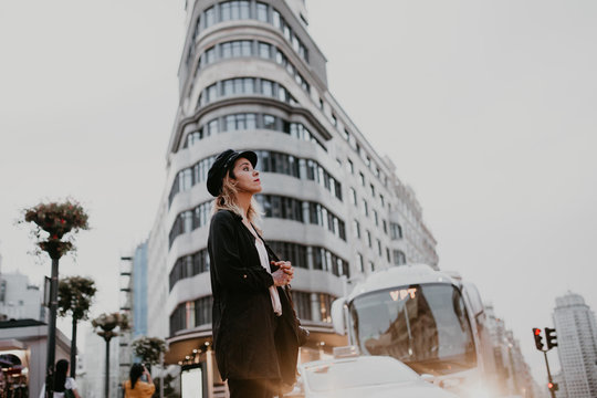 Woman walking in downtown