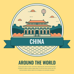 World landmarks. China. Travel and tourism background. Line art style. Vector