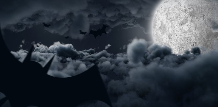 Composite image of digital image of silhouette bat