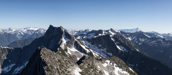 Beautiful Panoramic View of Canadian Mountain Landscape during a vibrant sunny summer day. Taken near Chilliwack, East of Vancouver, British Columbia, Canada.
