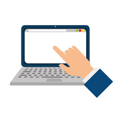 laptop computer with hand user touching