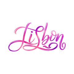 Hand written city name. Hand lettering calligraphy. Lisbon. Hand made vector Lettering.