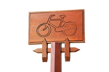 Bicycle parking wood sign isolation on white background