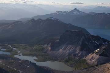 Beautiful aerial view of the Canadian Landscape in the famous location, Garibaldi Provincial Park. Located near Squamish and Whistler, North of Vancouver, British Columbia, Canada.
