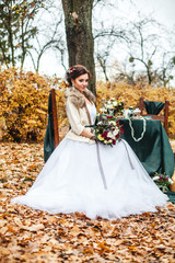 couple in love celebrating wedding in autumn