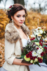 couple in love celebrating wedding in autumn