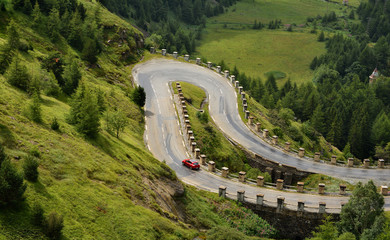 View from Col du Mont Cenis, France. Mountain road on Italian side - Moncenisio, the way to Mont...