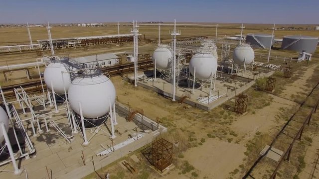 tank farm for bulk petroleum and gasoline storage. Aerial view