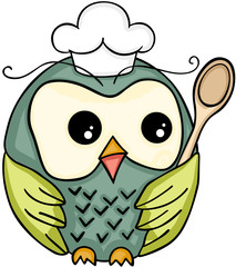 Naklejka premium Cook owl with wooden spoon 
