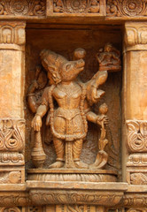 Architectural stone carving of  Hindu God varaha avatar of Vishnu Dashavatara, in a Temple 
