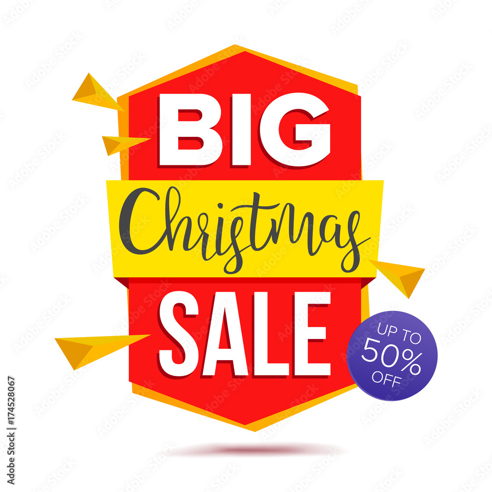 Sticker Big Christmas Sale Banner Vector. Big Sale Offer. Isolated On White Illustration