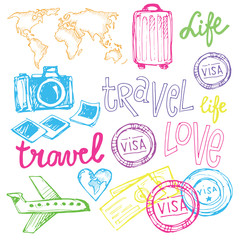 Travel logo set. Travel agency adventure creative sign. 
