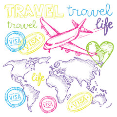 Travel logo set. Travel agency adventure creative sign. 