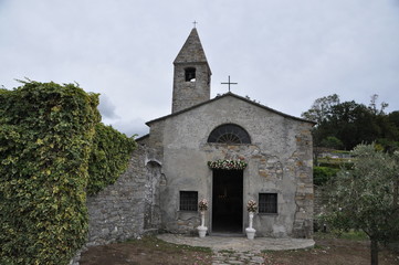 Fototapeta na wymiar old Romanic church in Ruta, Camogli, Genova province, Liguria, Italy