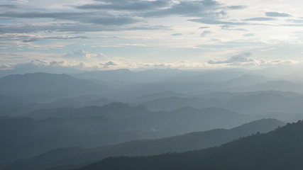 Beautiful dusk scene on the mountain in Doi Pui Chiangmai, Thailand at sunset.