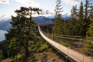 Suspension Bridge on Top of a Mountain in Squamish, North of Vancouver, British Columbia, Canada.