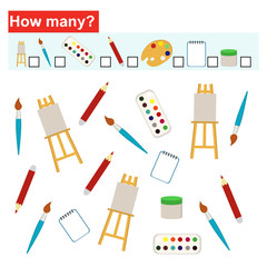 Counting educational children game for preschool. How many objects. Mathematical task. Vector illustration.