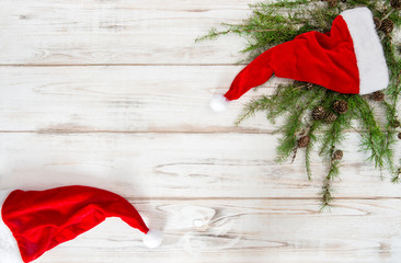 Red Christmas decoration green pine tree branches