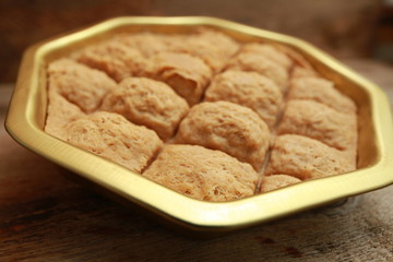 turkish tahini halva in an iron pot