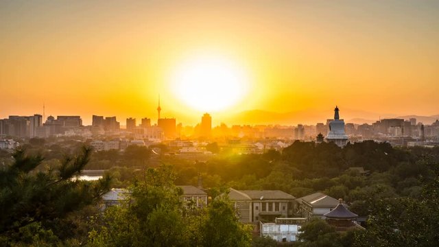 Beijing urban skyline at sunset view from Jingshan Park,Beijing,China.