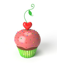 cupcake with red heart leaf