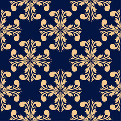 Golden blue floral seamless pattern