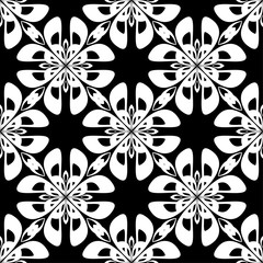 White floral seamless pattern on black background